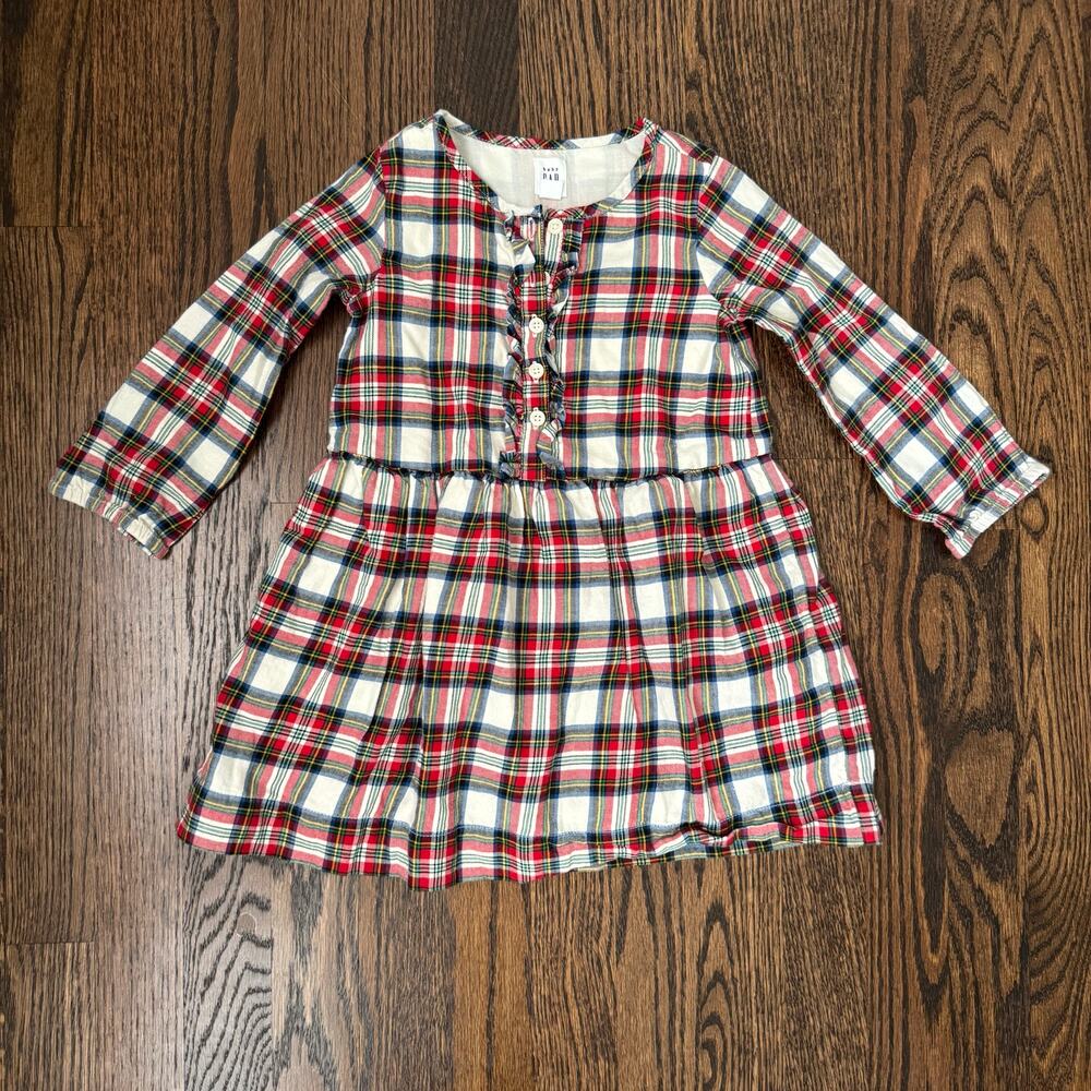 Baby Gap Holiday White Red Flannel Dress | 3T